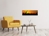 Leinwandbild Panorama Safarietiere bei Sonnenuntergang