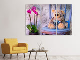 Leinwandbild 3-teilig Kamera Teddybär