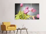 Leinwandbild 3-teilig Der Tulpenstrauss in rosa
