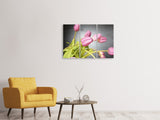 Leinwandbild 3-teilig Der Tulpenstrauss in rosa
