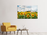 Leinwandbild 3-teilig Landschaft mit Sonnenblumen