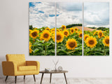 Leinwandbild 3-teilig Landschaft mit Sonnenblumen