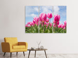 Leinwandbild 3-teilig Tulpenfeld in rosa