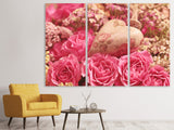 Leinwandbild 3-teilig Romantische Rosen mit Herz