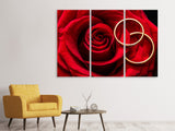 Leinwandbild 3-teilig Eheringe auf der Rose
