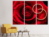 Leinwandbild 3-teilig Eheringe auf der Rose