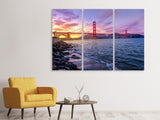 Leinwandbild 3-teilig Golden Gate am Abend