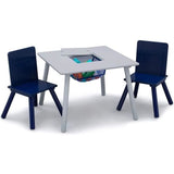 DELTA CHILDREN Tisch + 2 Holzstühle mit Stauraum grau - blau