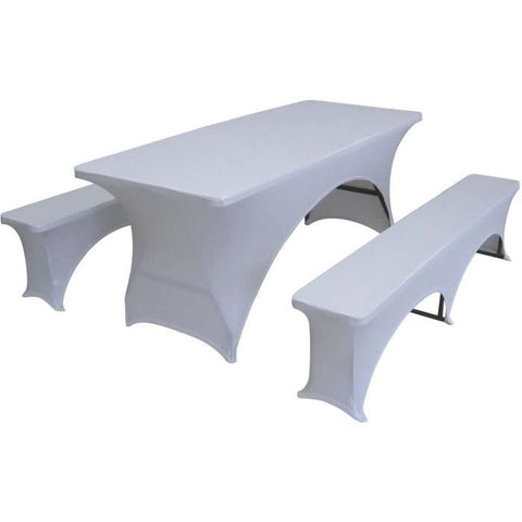 Set mit 3 Bezügen für Tisch und Bänke, 180 cm lang - Material: 10% Elasthan, 90% Polyester, 190 g / m² - Weiß