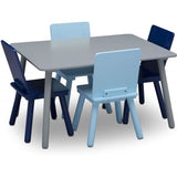 DELTA CHILDREN Rechteckiger grauer Tisch + 4 blaue Holzstühle