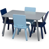 DELTA CHILDREN Rechteckiger grauer Tisch + 4 blaue Holzstühle