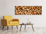 Leinwandbild Panorama Gestapeltes Holz