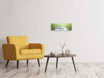 Leinwandbild Panorama Pusteblume XL im Morgentau