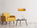 Leinwandbild Panorama Goldenes Licht für Sonnenblumen