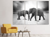 Leinwandbild 3-teilig 2 Elefanten sw