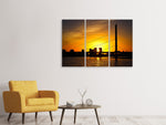 Leinwandbild 3-teilig Skyline Düsseldorf bei Sonnenuntergang