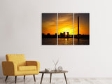 Leinwandbild 3-teilig Skyline Düsseldorf bei Sonnenuntergang