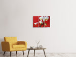 Leinwandbild 3-teilig Weisse Orchideen auf roter Wand