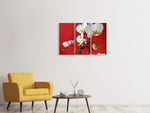 Leinwandbild 3-teilig Weisse Orchideen auf roter Wand