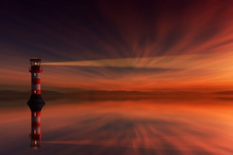 Fototapete Roter Himmel am Leuchtturm