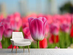 Fototapete Tulpenfeld in rosa-rot