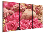 Leinwandbild 3-teilig Romantische Rosen mit Herz