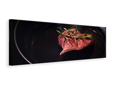 Leinwandbild Panorama Fleisch in der Pfanne